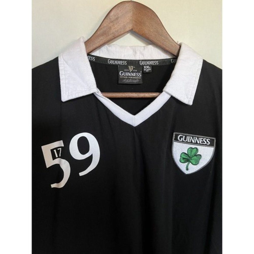 Men's Guinness Short Sleeve Rugby Polo. Black & White. Embroidered.‎ XXL